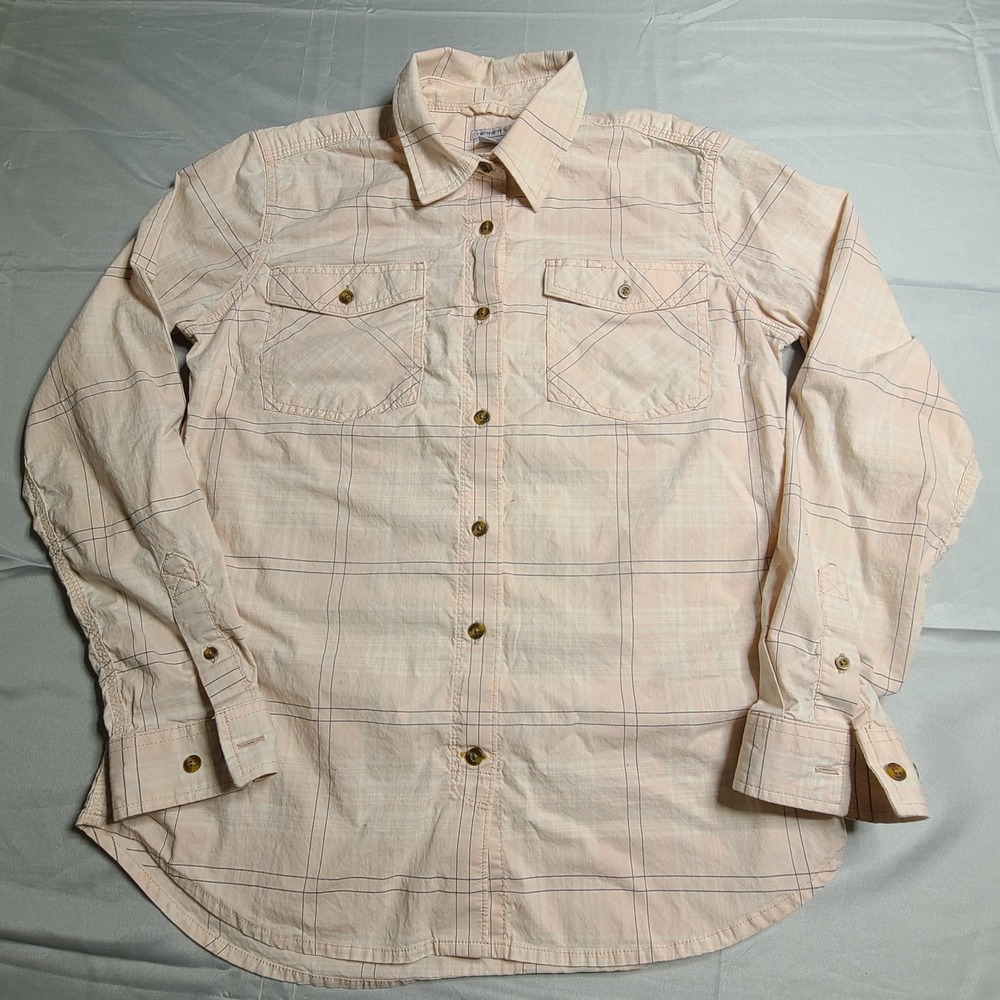 Carhartt Women's Medium Pink Work Wear Plaid Western Blue Collar Tough Detroit
